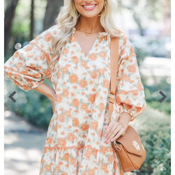 entro Dresses & Skirts - New Entro Women’s 100% Cotton Prisimmon Floral Orange V-Neck Dress